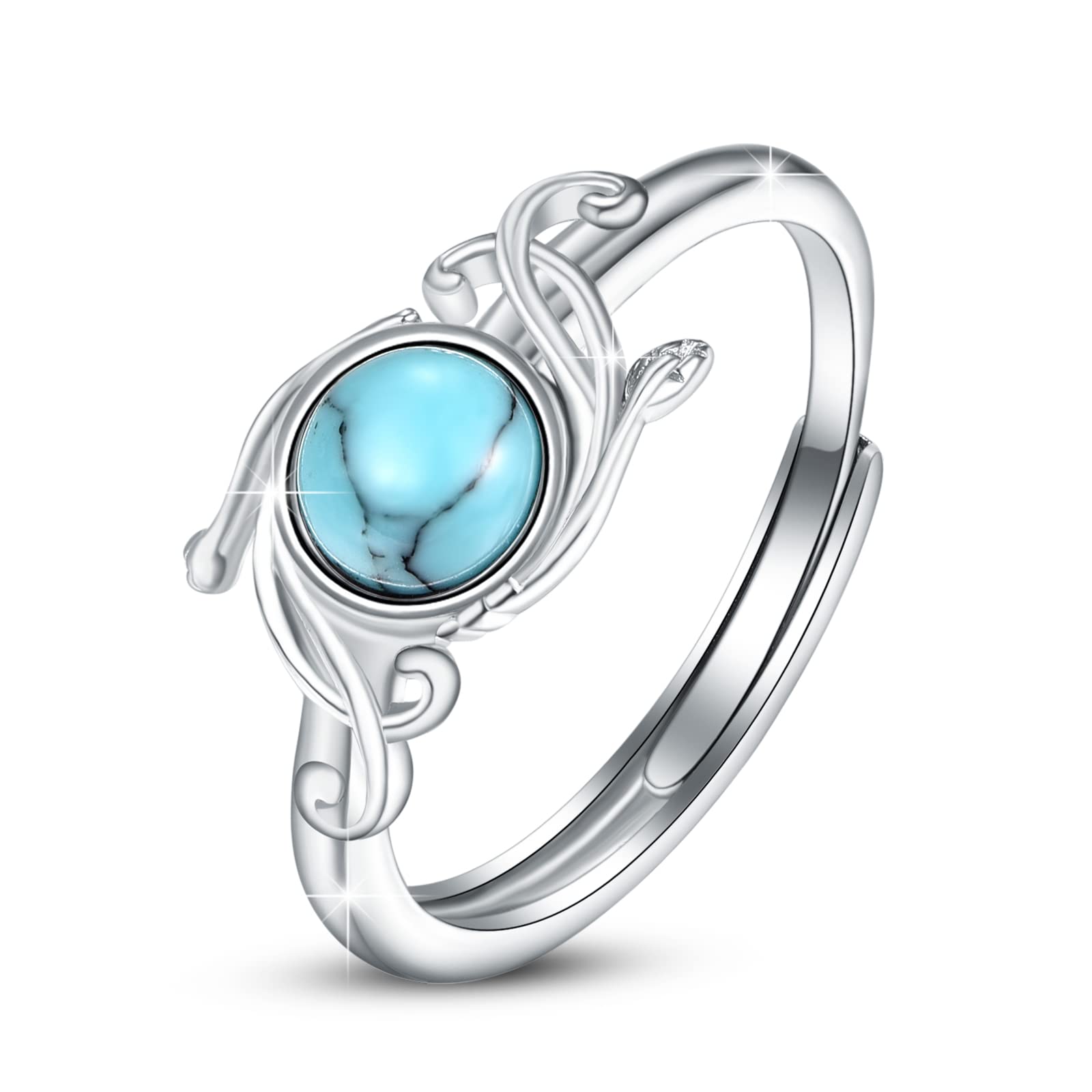 OHAYOOAnillo Turquesa De Plata De Ley 925 Con Piedra Turquesa Anillo De Rama De Vid Para Mujer Anillos Bohemios Anillo De Joyería Para Mujer