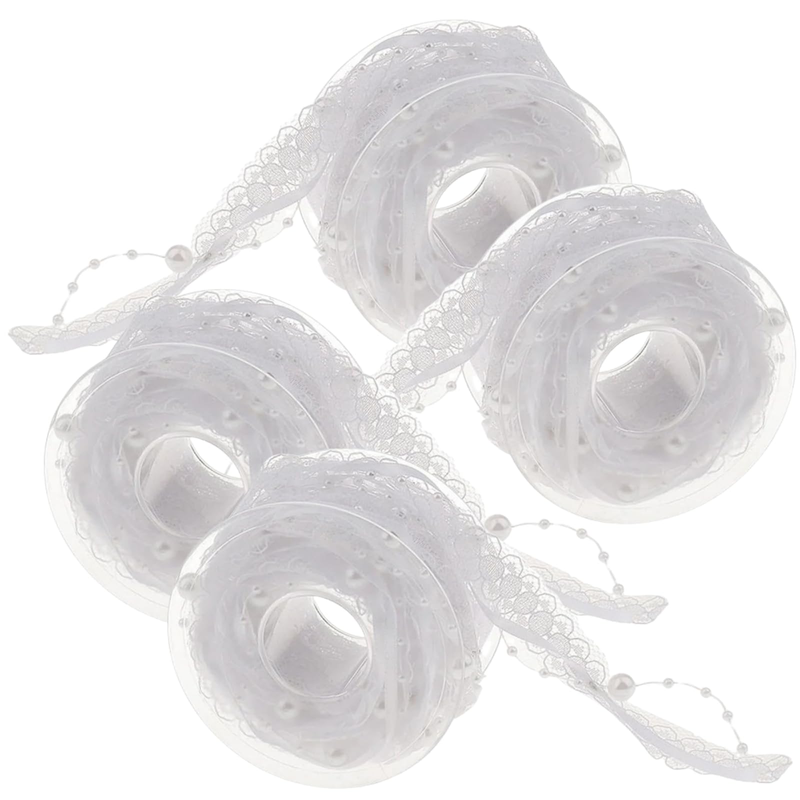 Cinta de encaje con perlas de 20/10 metros, 2 cm de ancho y organza de encaje, cinta decorativa para flores de boda, costura, manualidades, embalaje (4 rollos blancos)