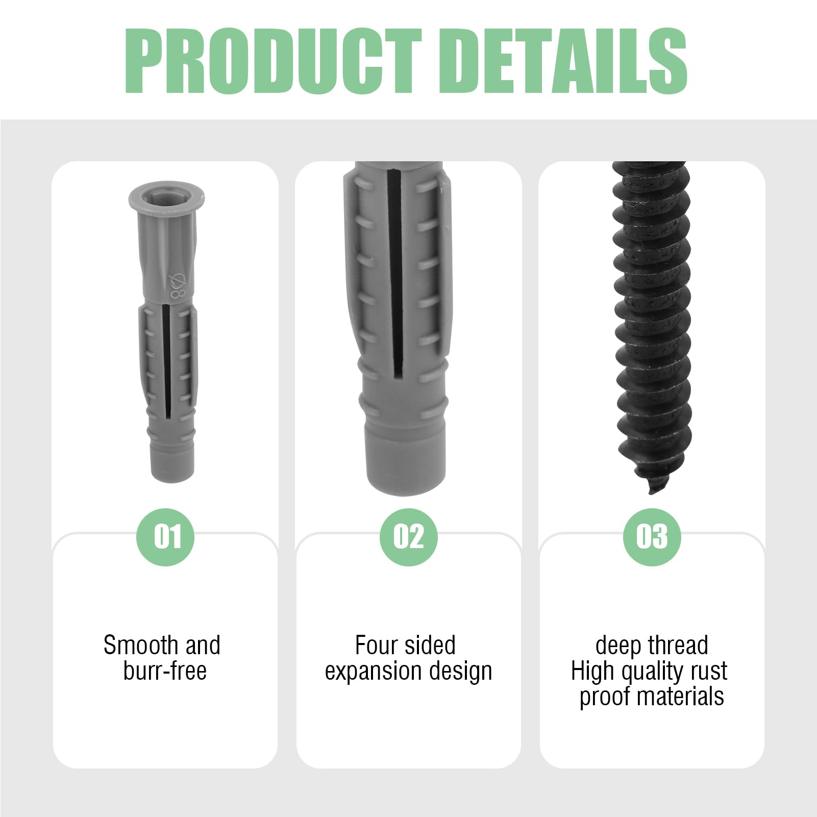 6PCS M8 Lag Bolt Wall Plug, 6PCS Heavy Duty Screws (M8 x 70mm), Screws and Wall Plugs Set - Image 3
