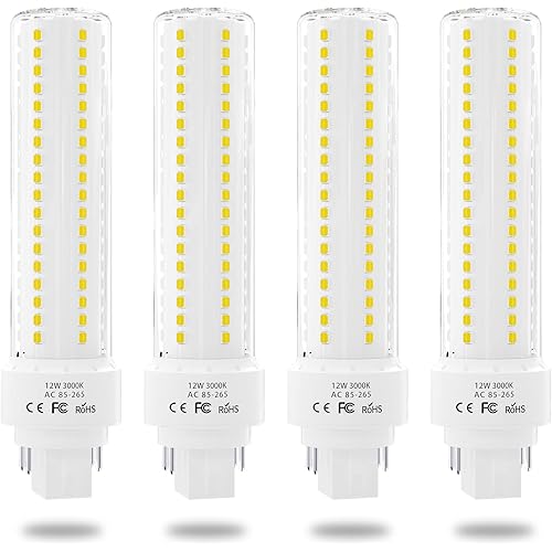 Lustaled Gx24q/G24q 4-Pin Base Light Bulbs, 12W Gx24 LED PL Recessed Lights, Daylight 6000K 26W CFL Replacement for Ceiling Light Downlight Wall Sconce, 4-Pack (Remove/Bypass The Ballast)