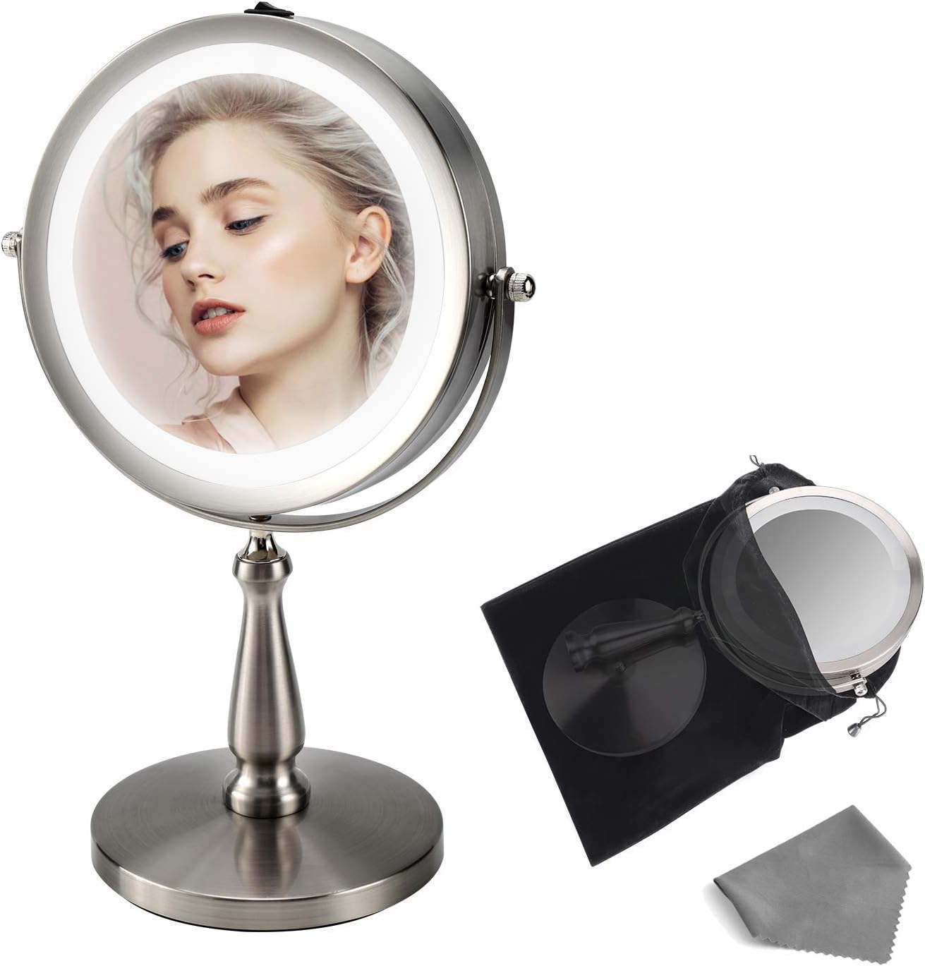 Tobegiga 7X Lighted Makeup Mirror & Stand, DoubleSided