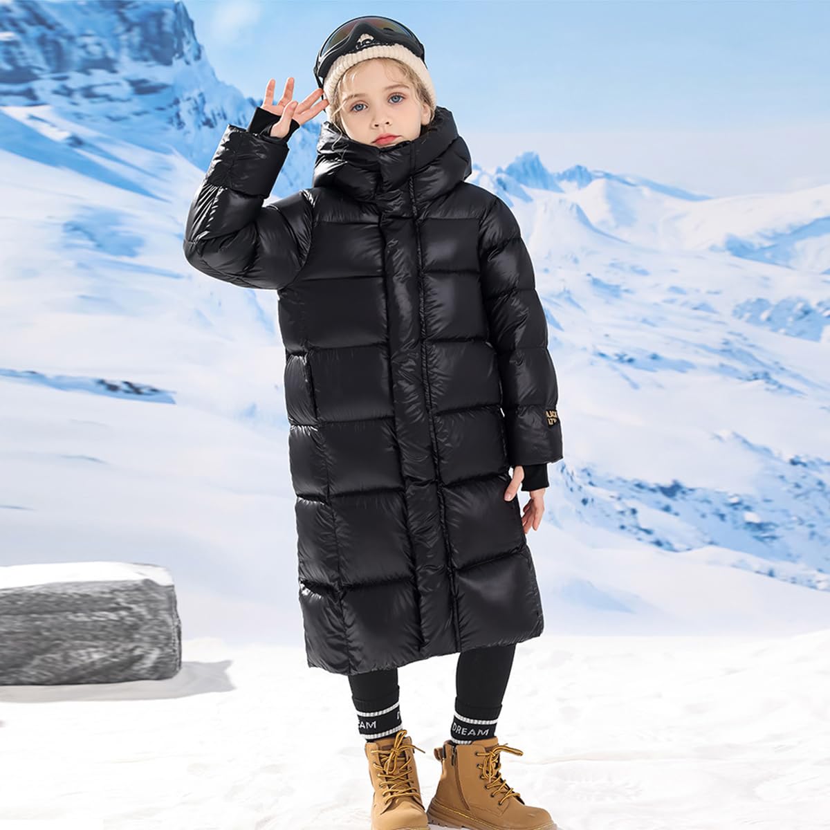 Winterjacke Atmungsaktiv Verdickt Mädchen Mantel Warm Winddicht Outdoorjacke Mittel- bis Langes Kindermäntel mit Fellkapuze Parka