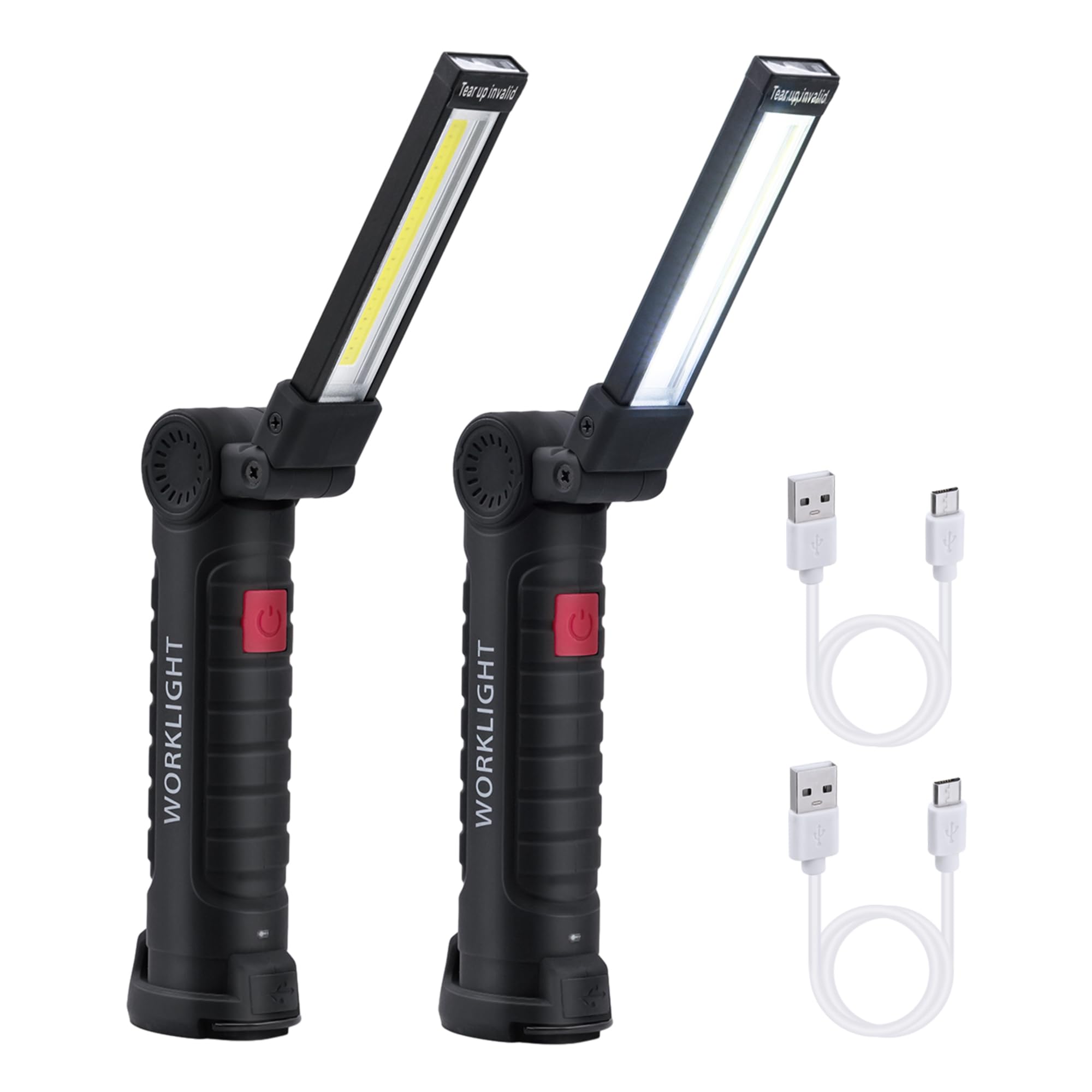 Mcbazel 2 Pack Linterna Led Recargable Taller USB,5 Modo Luz de Trabajo COB, Lámpara de Taller con Iman,Linterna COB Tecargable Giratoria de 360 para Camping/Garaje de Coche/Emergencia/Exterior