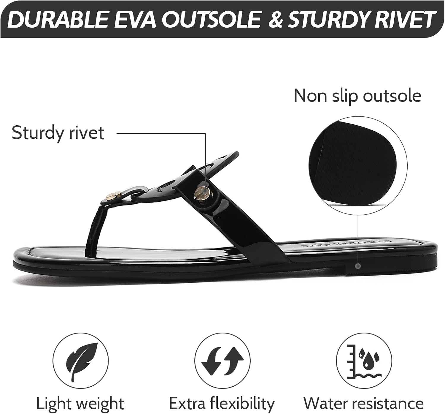 Stratuxx Kaze Women's Dressy Patent Leather Thong Sandals Comfy Flipflops image 5