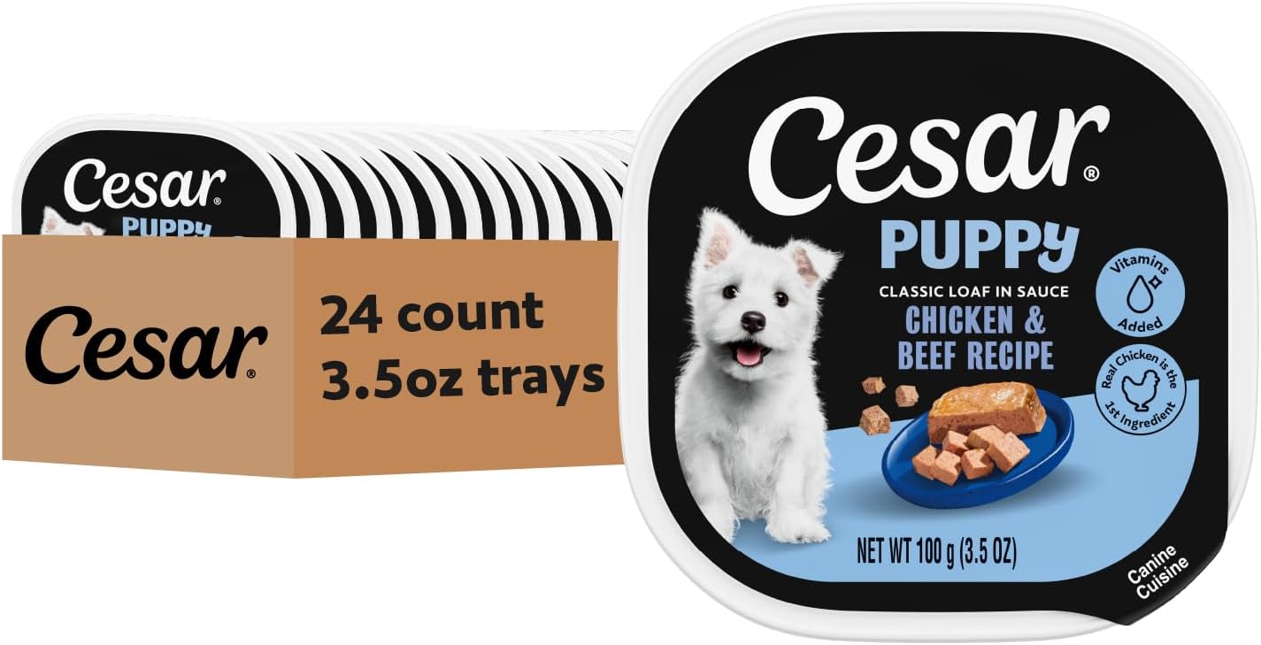 Puppy Soft Wet Dog Food Classic Loaf in sauce Chicken & Beef Recipe, Pack of 24 Easy Peel Trays