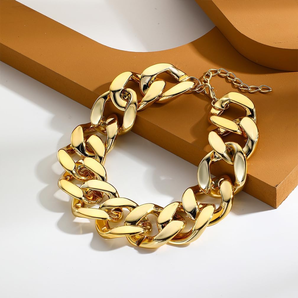 Chunky Gold Statement Necklace Earrings Sets for Women Vintage Punk Cuba Link Chain Choker Necklaces Dangle Earring Fashion Jewelry Set Accessories - Image 3