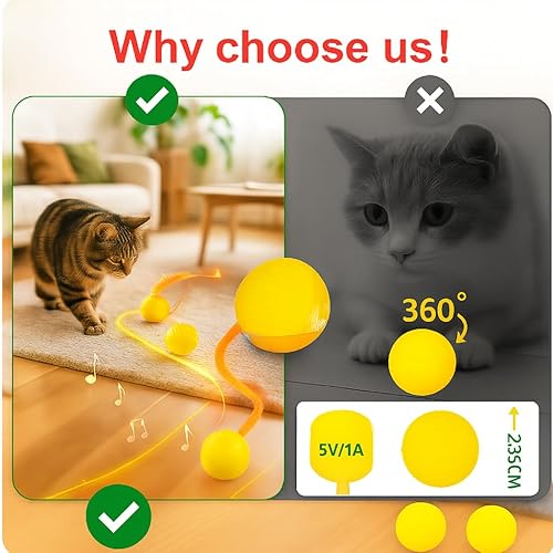 Miniatura 7 de Pelota de juguete automática para gatos, bola recargable para gatos con plumas y cola de cinta, efectos de iluminación, juguetes inteligentes para