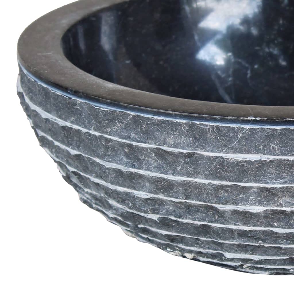 Lavabo in marmo da 40 cm, nero, rotondo, con foro di scarico da 4,5 cm, per bagno degli ospiti, WC per bagno, ristrutturazione, ristrutturazione