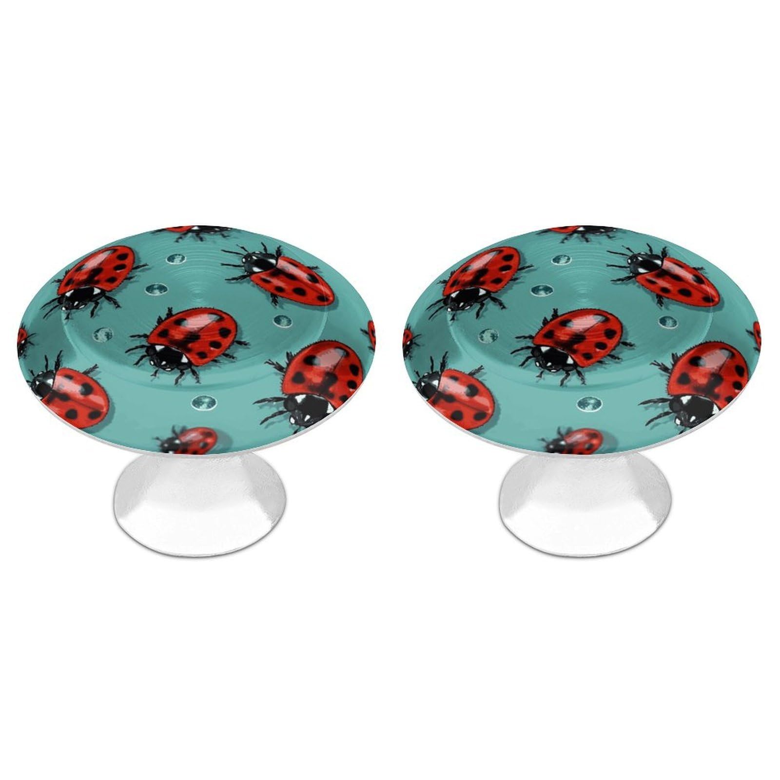 FekiLoot Red Ladybugs On A Blue Background Cabinet Knobs Personality Stainless Steel Round Drawer Handles Circle Modern Cabinet Handles Drawer Knobs for Kitchen Dresser Bathroom Cupboard Furniture