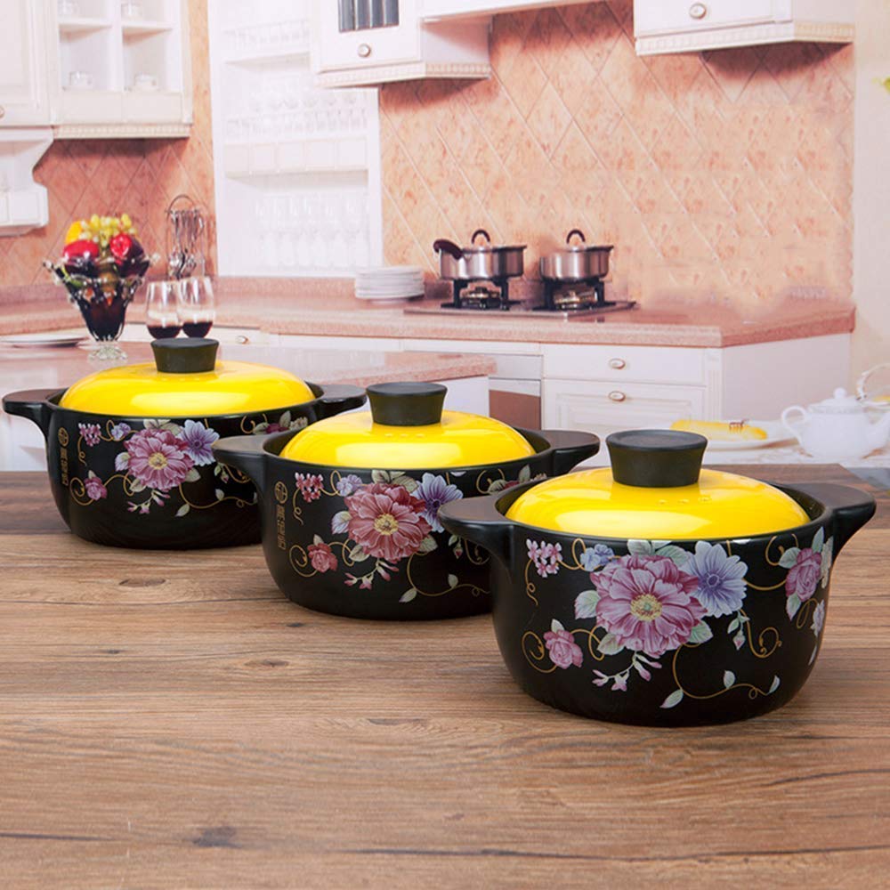 Cazuela Cerámica Redonda con Tapa Cazuela de Barro con Cazuela de Barro Honda con Sopa de Cebolla Olla Saludable Olla con Olla para Sopa (4l)