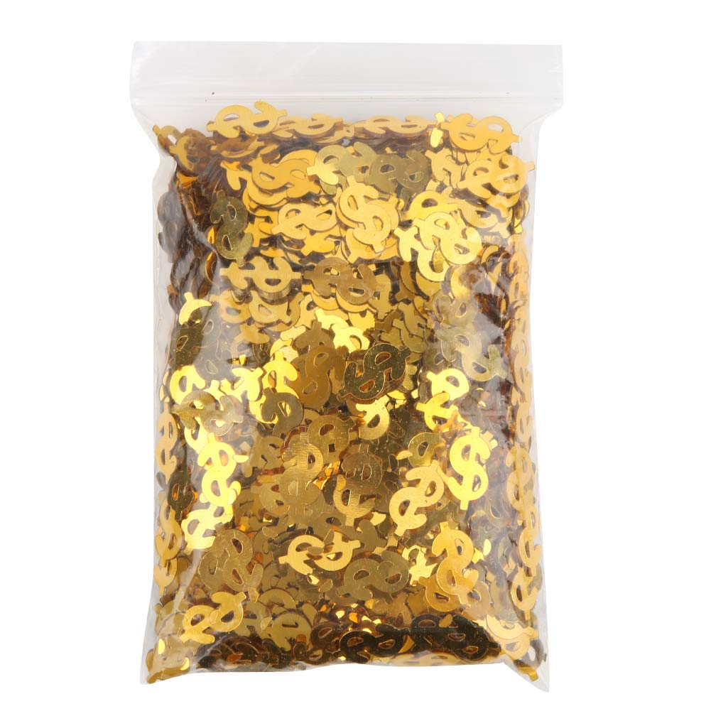 Jenngaoo 60g Dollar Sign Shaped Paper Confetti, Double Side Print Currency Symbol Confetti for Wedding Birthday Party Decoration - 2.1oz(Gold)