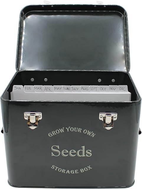 Gardening Naturally Seed Packet Storage Tin Black with 12 Blank Card Dividers