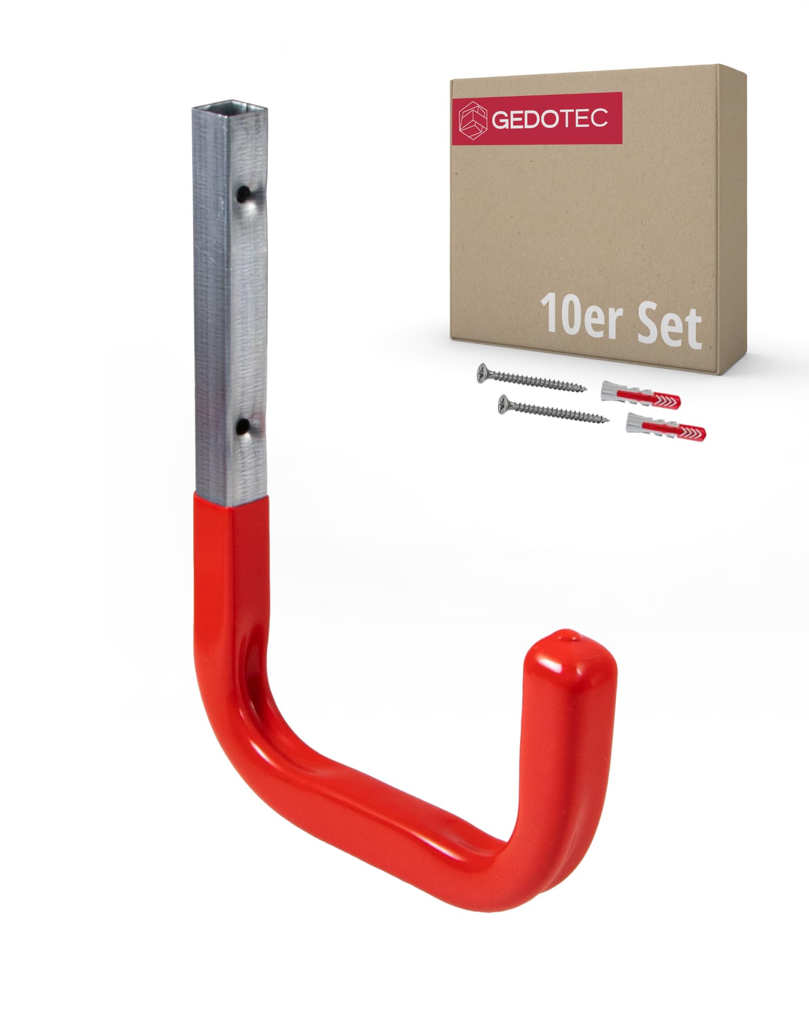 Gedotec Soporte de pared - Gancho de pared para atornillar acero galvanizado engomado | MONO | 10 ganchos para aparatos Longitud: 250 mm incl. material de fijación | Gancho multiuso de metal