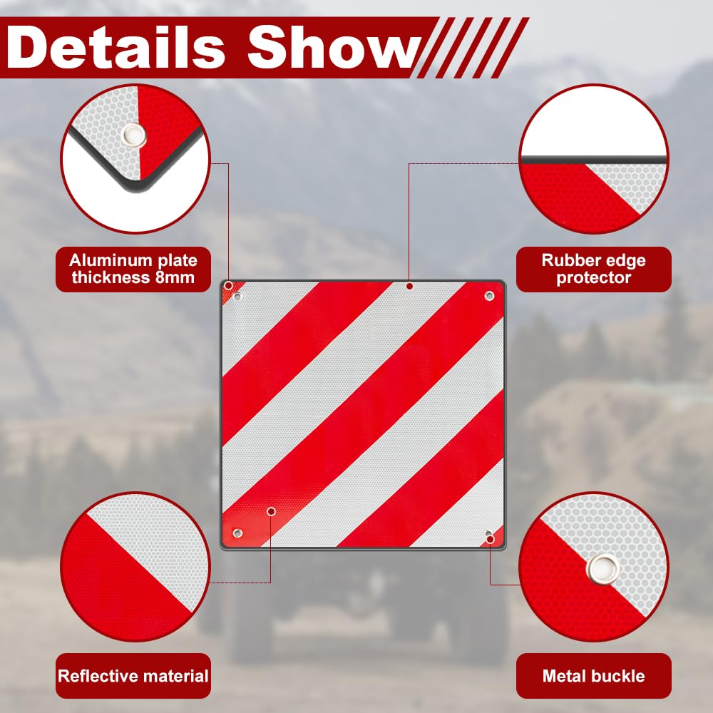 50x50cm Panneau Avertissement Porte-Vélos, 2 en 1 Panneau davertissement Aluminium Italie Espagne avec 4 Cordes Tension, pour Porte-vélos, Remorque Arrière, Voiture, Camping-car