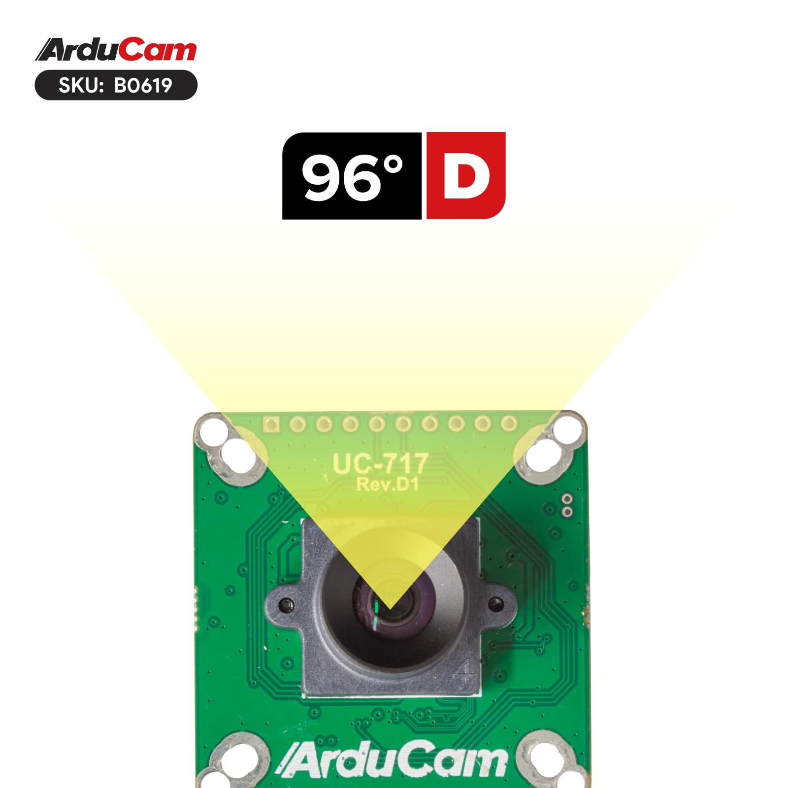 Arducam Für Raspberry Pi Global Shutter Kamera-Modul, 1,58 MP IMX296 Mono Pi Kamera mit 96°(D) M12 Objektiv, 1440 × 1080 @ 60 fps Hochgeschwindigkeitskamera für Raspberry Pi 5, 4, 3, Pi Zero 2 W