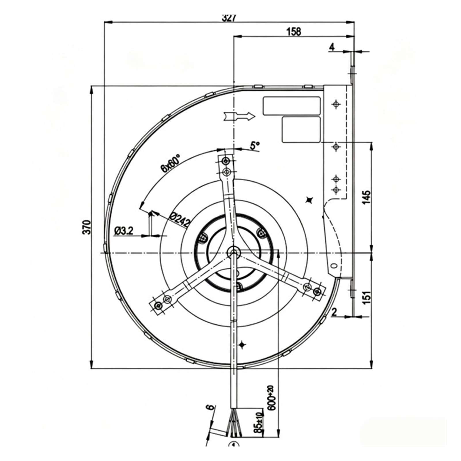 Doppeleinlass Radialventilator D4E225-CC01-02 230 V 1150/1300 U/min 360 Pa(A)