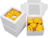 Vista 1 de 50 cajas blancas de panadería de 4 x 4 x 2.5 pulgadas con ventana, mini pastel, postre, pastelería, cajas pequeñas para dulces