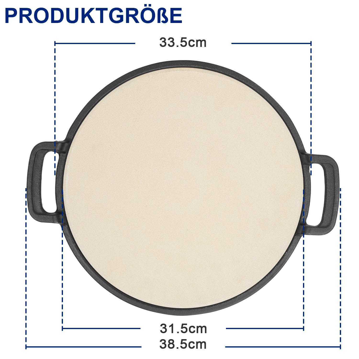 Pizzastein mit Gusseisen Griffhalterung für Weber Gourmet BBQ System, Enders Gasgrill, Backofen Grill, Gasgrill & Holzkohlegrill, Herausnehmbarer Pizzastein 31.5 cm