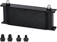 PQY 16 Row Stacked Plate 10AN Transmission Oil Cooler with 6AN 8AN Adapters - Universal Black Aluminum Engine Cooler