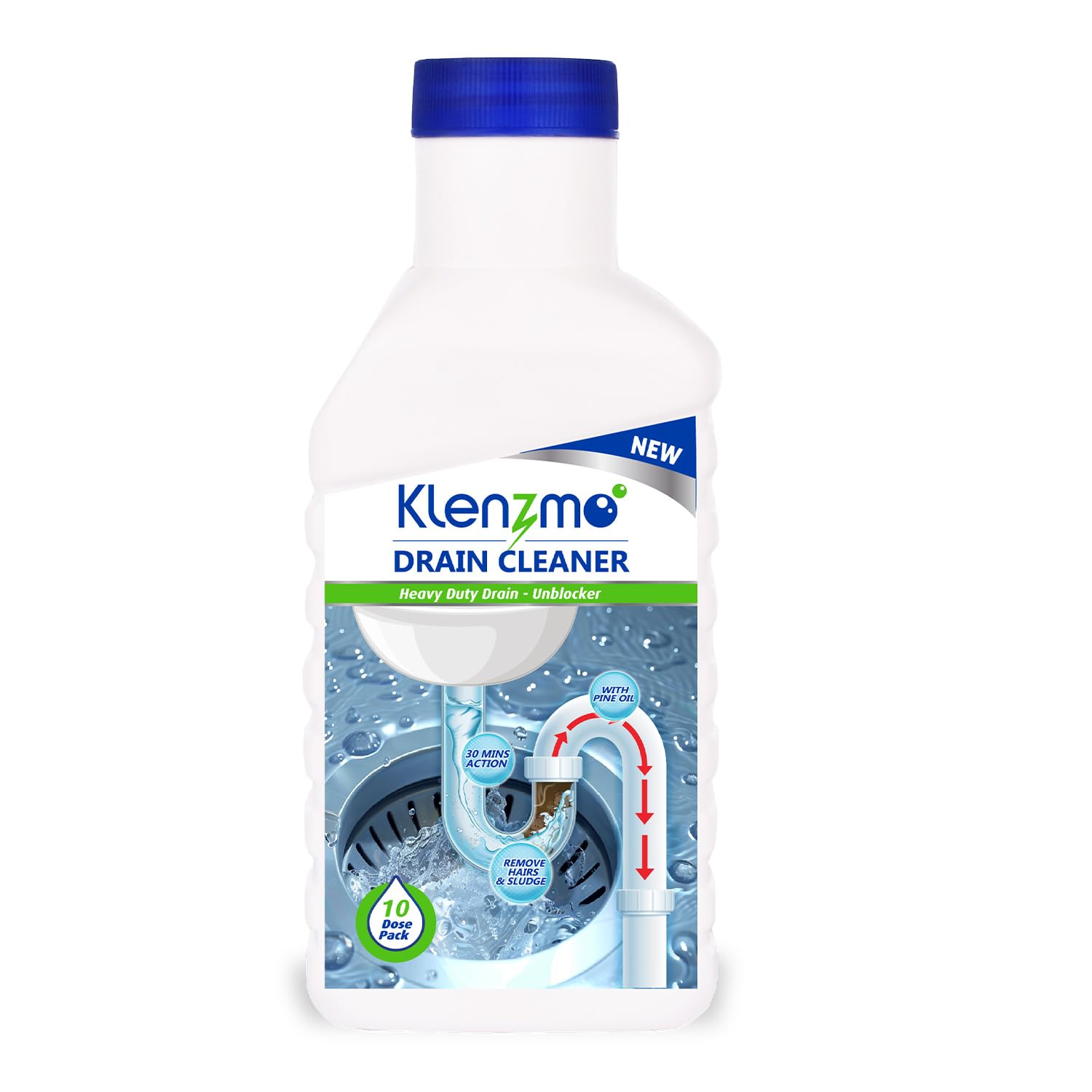 Klenzmo by Kleenest Drain Cleaner Liquid – 400ml (10 Doses) | Clears Blocked Drains, Pipes, Sinks & Septic Tanks | Melts Grease & Dissolves Hair Quickly