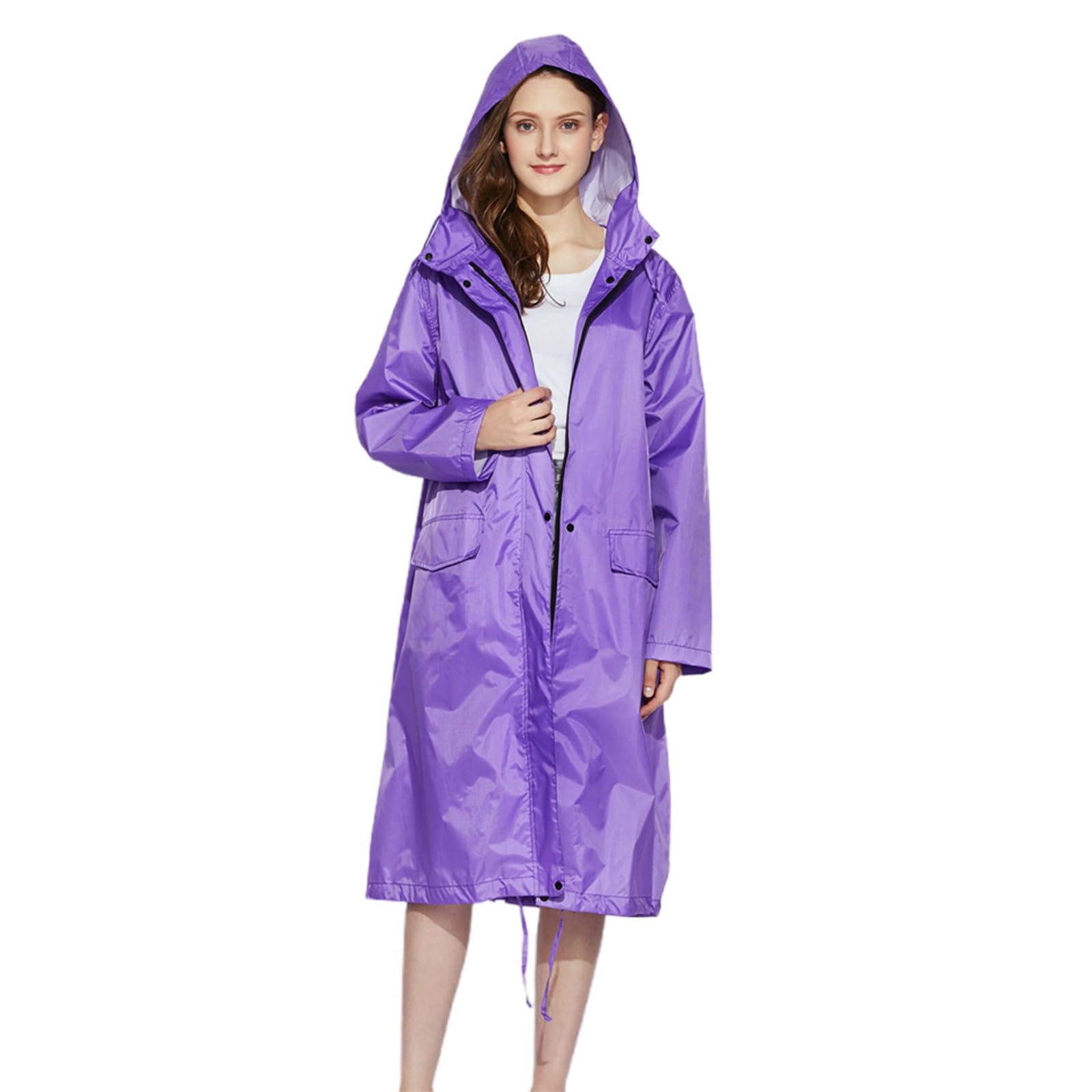 Generisch Giacca casual impermeabile da donna leggera lunga con cappuccio trench PU giacca a vento alla moda per esterni impermeabile intera lunghezza