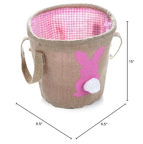 Miniatura 7 de Cesta de huevos de Pascua para niños - bolsa de arpillera de conejo para transportar huevos, dulces y regalos, Rosa (Bunny Pink)
