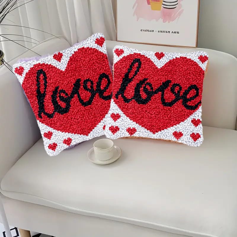 Produktbild von KnüpfKissen Set Erwachsene Kinder Mit Vordruck I Love You Rotes