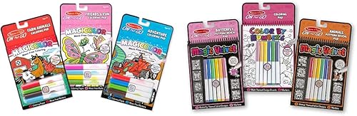 Melissa & Doug On The Go Magicolor - Juego de libros para colorear Animales de granja, amigos y diversión, aventura y color por números y