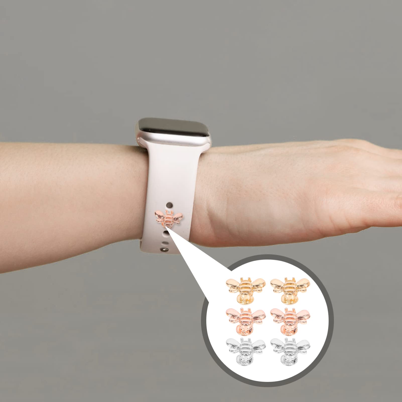 Abaodam 24piezas Para Correas De Reloj Decoración De Abalorios Forma De Abeja Accesorios Para Pulseras De Smartwatch De Doradas Plateadas
