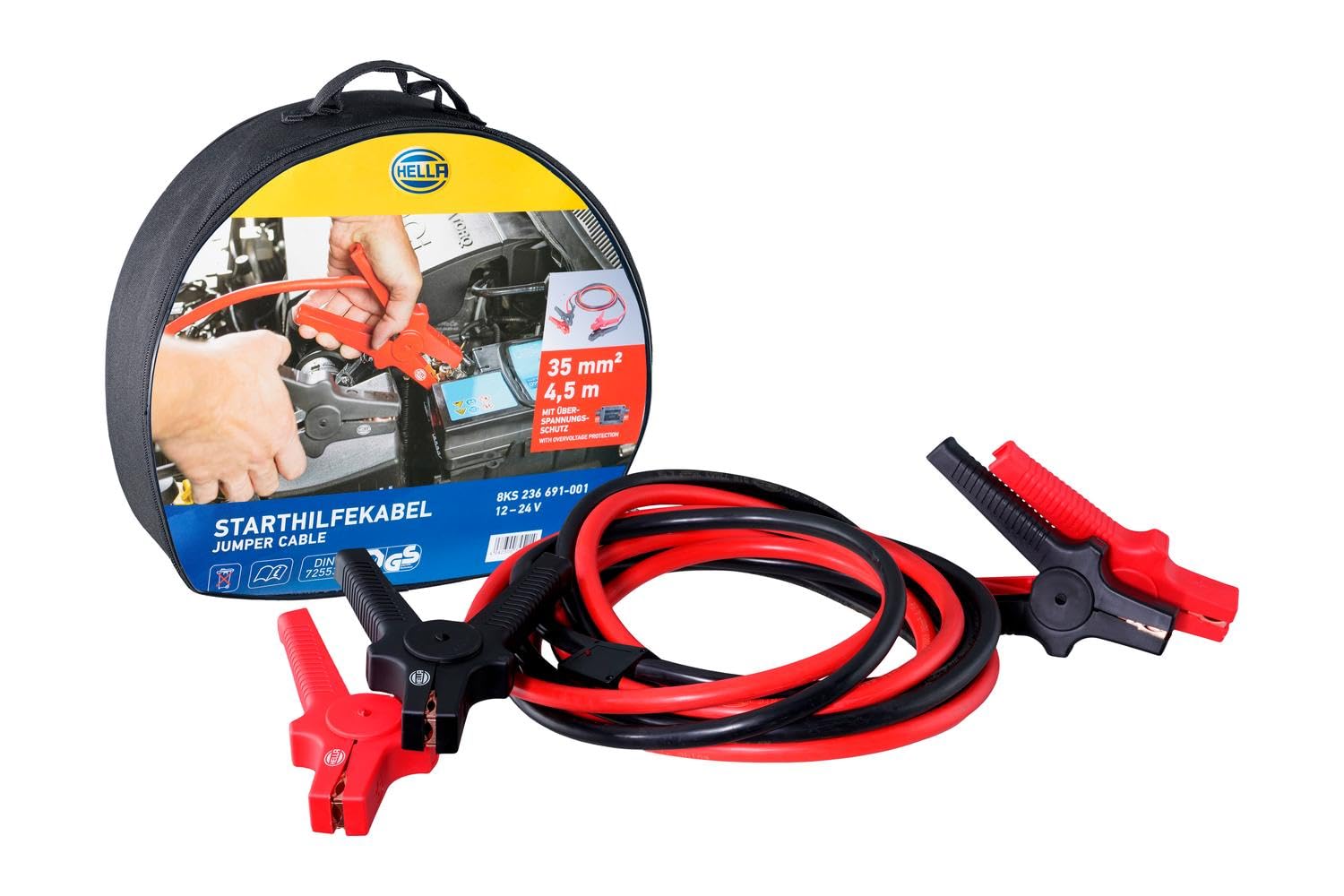 HELLA 8KS 236 691-001 Cavo avviamento ausiliario, 12/24V, 480A, Cavo 4.5m, con protezione contro sovratensioni