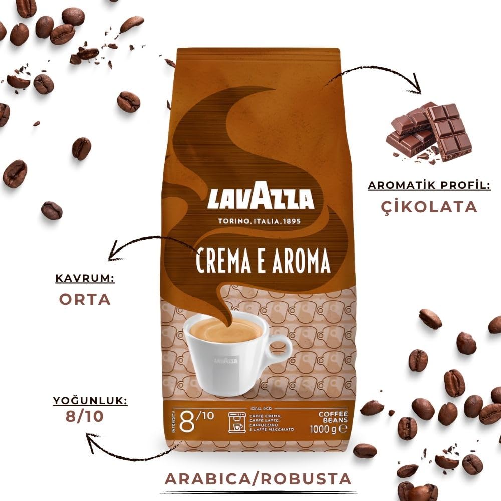 Lavazza Café en Grains Crema E Aroma, Lot de 3, 3 x 1000g