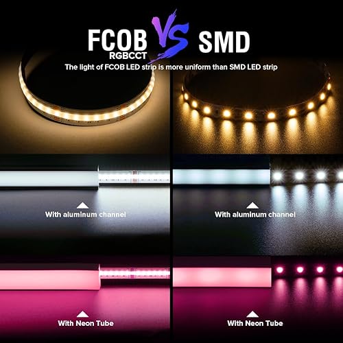Miniatura 3 de BTF-LIGHTING FCOB COB - Tira LED RGBCCT que cambia de color, 9.8 pies, 840LEDm, flexible, de alta densidad, RGB+CCT, sintonizable, 3000K-6000K