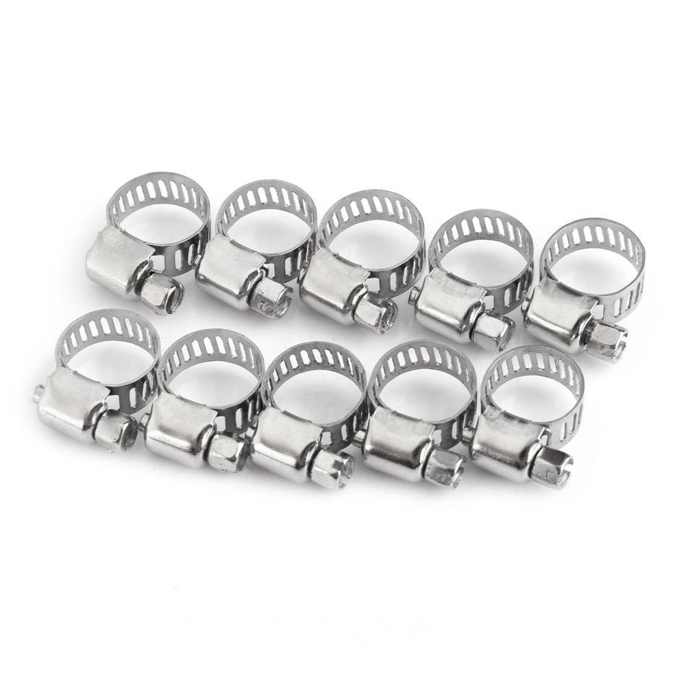 Pipe Clip Tube, 10pcs Stainless Steel Screw Band Hose Clamps, Clamp worms Gear ClampDurable, adjust, and reliables for Various Applications(10 16)