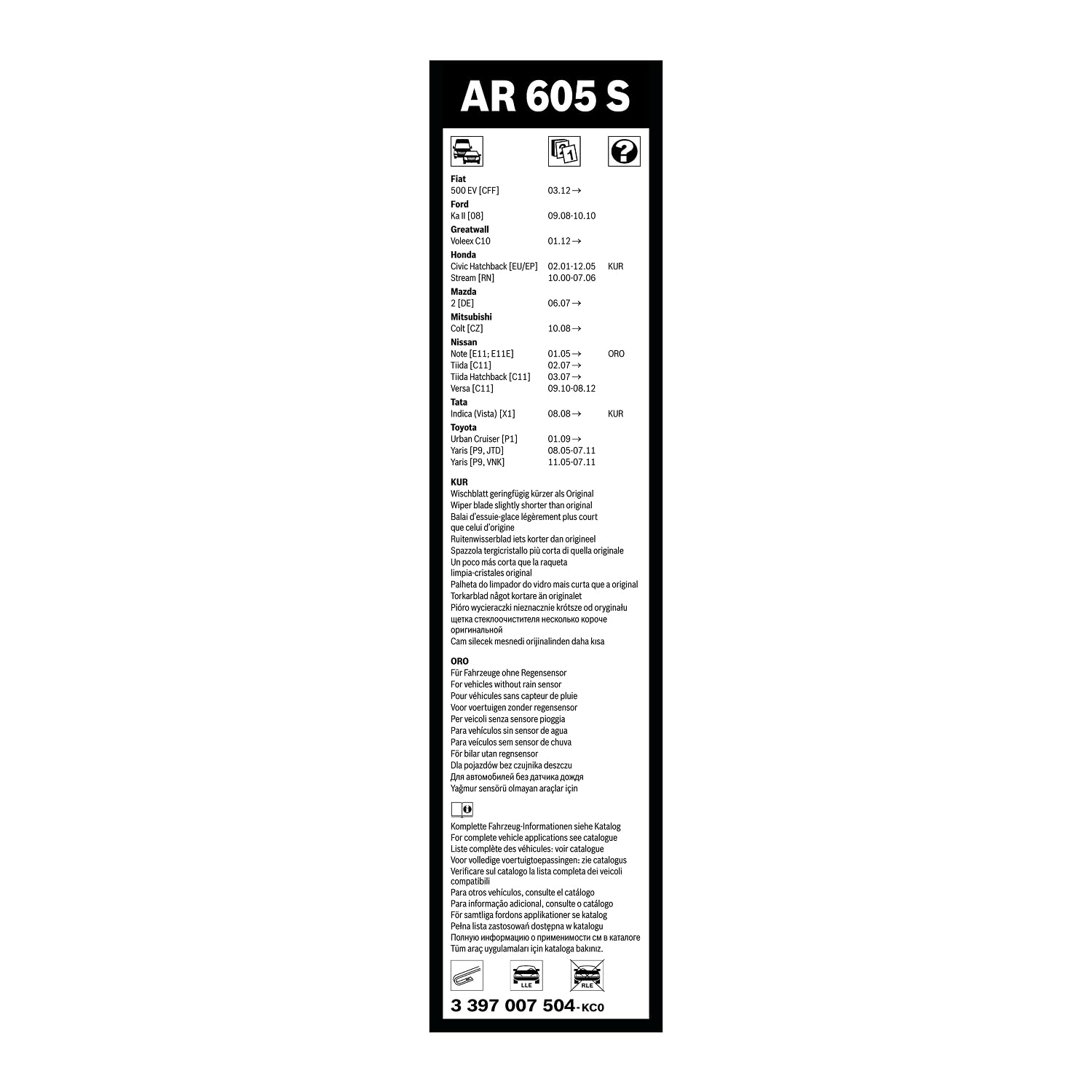 BOSCH Balai d'essuie-glace Aerotwin Retro Spoiler AR605S 3397007504 Compatible avec: DAIHATSU CHARADE VIII, FIAT 500, FORD KA, HONDA CITY V Stufenheck, CIVIC VII Hatchback, STREAM, KIA PICANTO III