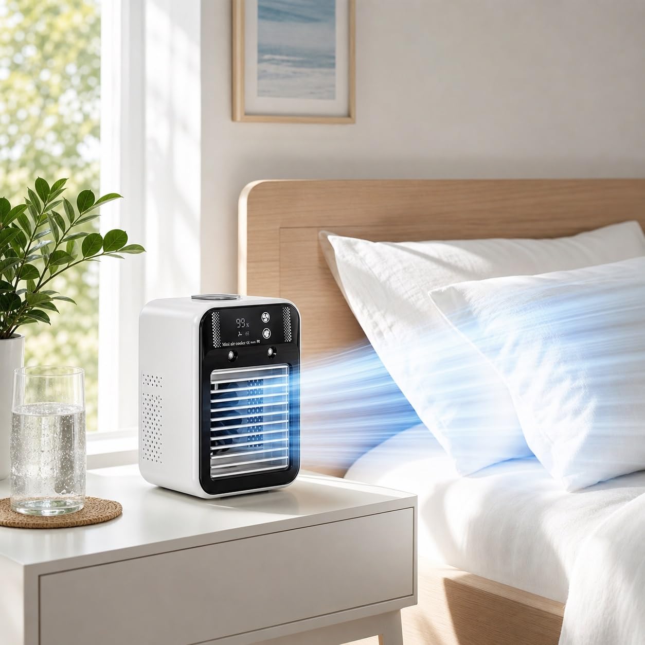 Raffreddatore d'aria portatile con umidificatore a nebbia e timer 2 ore/4 | Serbatoio da 500 Ml, Alimentazione Usb-c, Flusso D'aria Regolabile, Display Digitale, Uso Scrivania In Camera da Letto