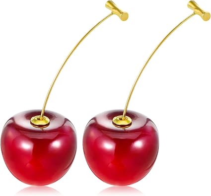 Cherry earrings, 3D Lightweight Funny Red Cherry Earrings for Women, Cute Fruit Drop Dangle Jewellery for Daily Wear, Gifts