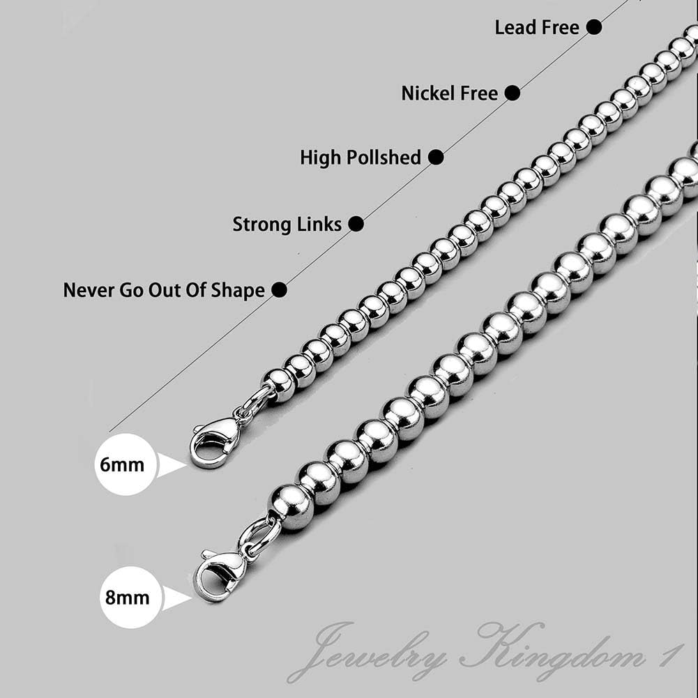 Necklace or Bracelet for Women and Men, Beaded Chain Stainless Steel, Handmade Jewelry, Thick of 6-8MM and Length of 7-40" Optional