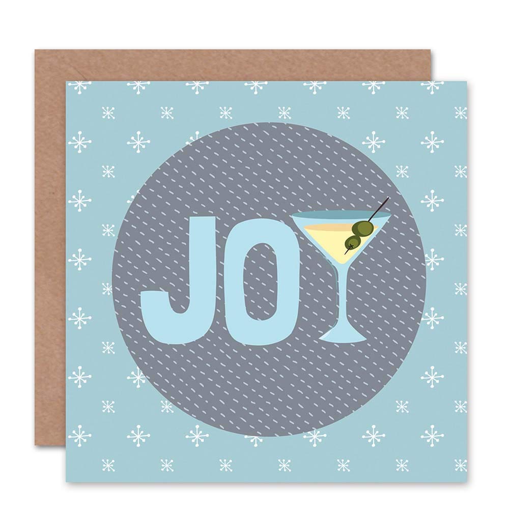 Christmas Xmas Merry Martini Joy Olive Glass Present Blank Greeting Card