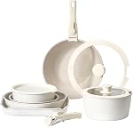 VEVOR 17 Piece Pots and Pans Set Nonstick, Detachable Handle Cookware, Space Saving Induction cookware Set, Kitchen RV Cooking Sets, with Frying, Sauce, Saute, Tempered Glass Lids, Oven Safe, White