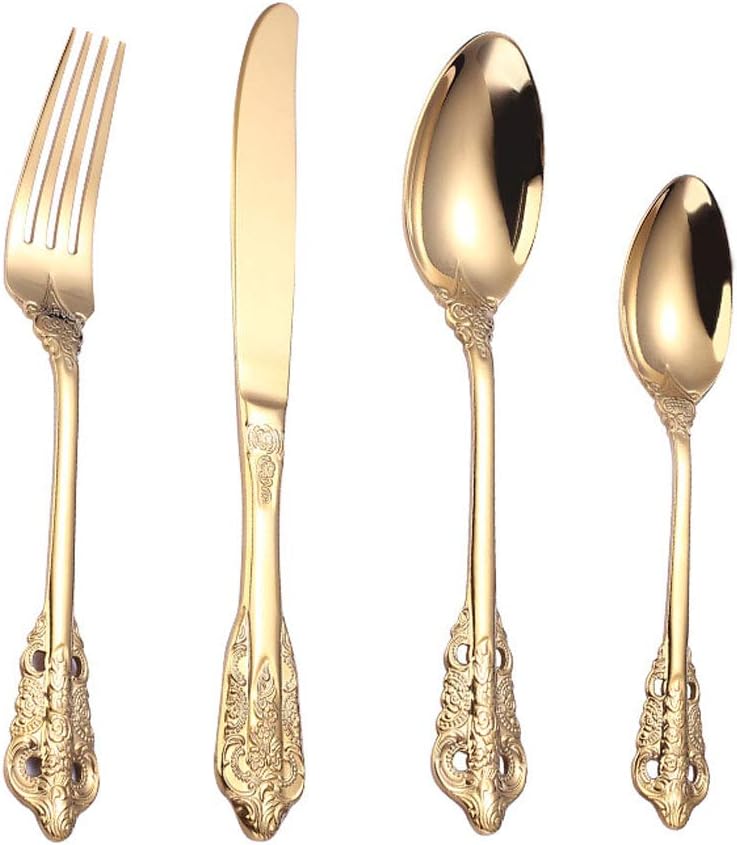 4 Pieces of Stainless Steel Gold-Plated Tableware Mirror Polished Portable Cutlery Set,