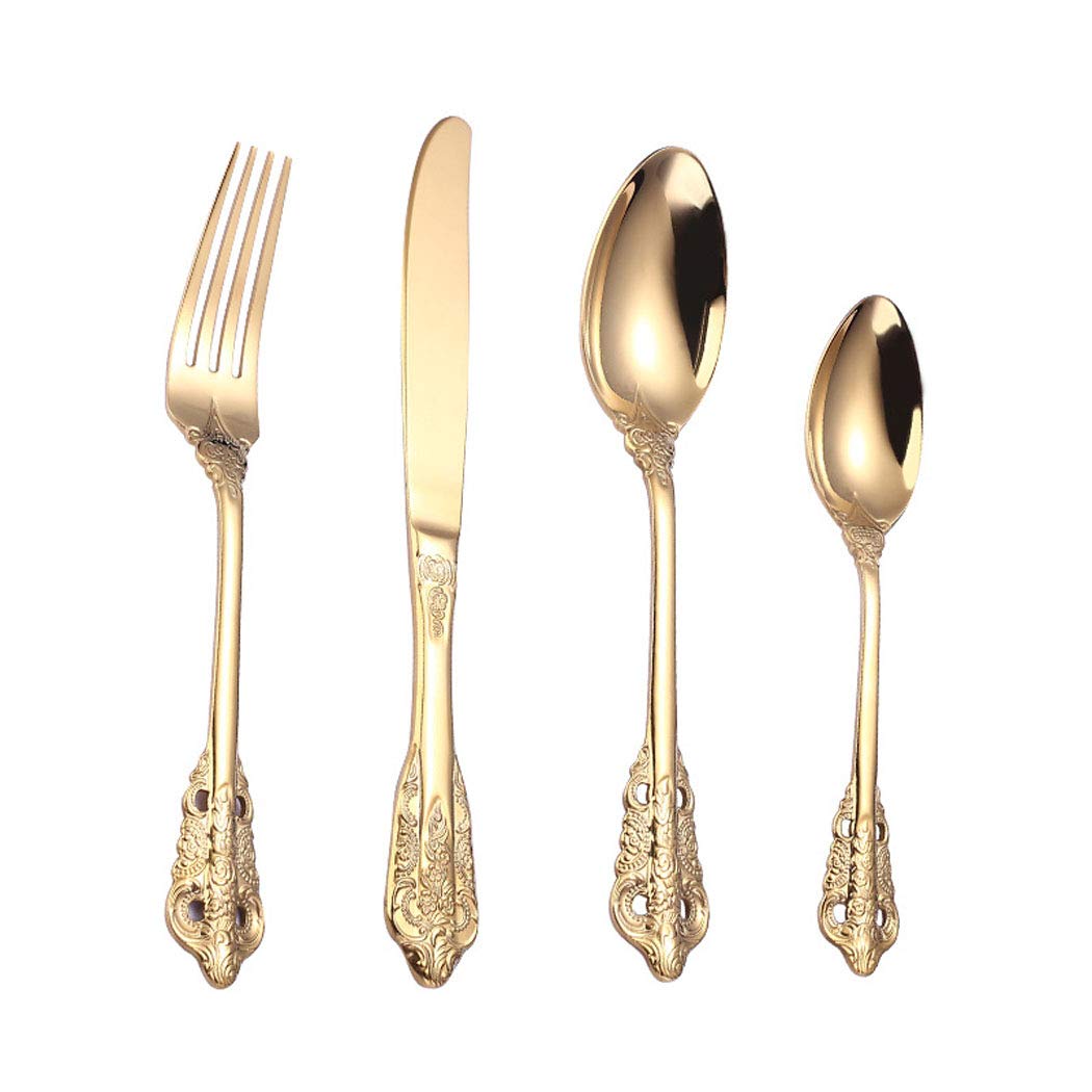 Ensemble de Couverts Portables en Acier Inoxydable plaqué Or Poli Miroir 4 pièces,