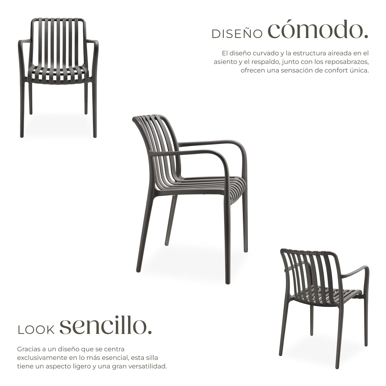 tectake® Sillas Terraza Exterior Apilables, Plástico Resistente, Antideslizante, Fácil de Montar, Muebles Resistentes, Sillas Jardin Exterior - Set de 2 con Reposabrazos Antracita