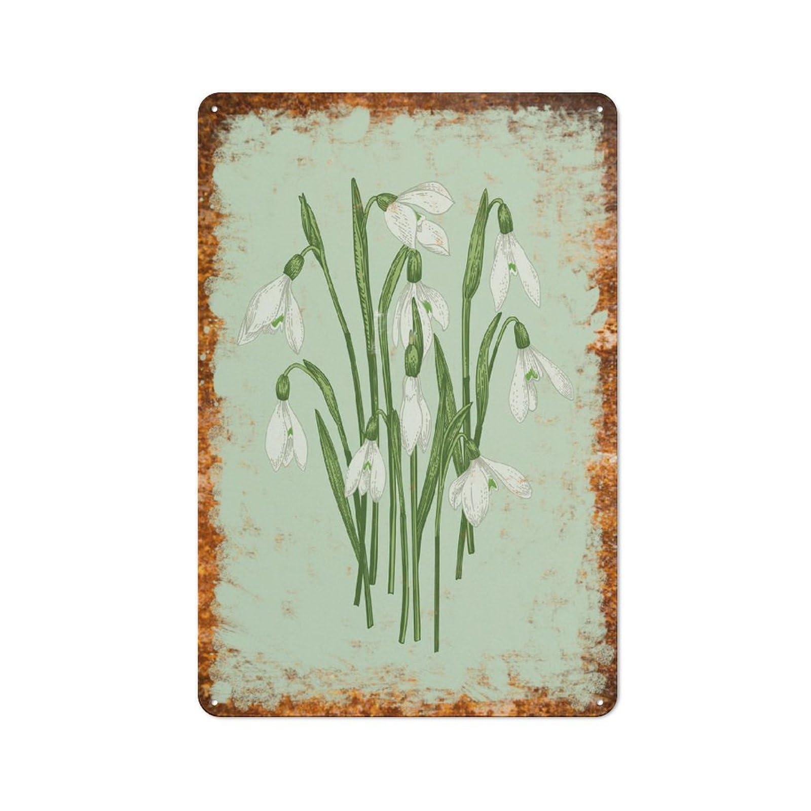 Snowdrop Botanical Spring Flowers Retro Metal Tin Sign Poster Plaque for Garage Bar Courtyard Club Farm Bathroom Wall Decor 8x12Inch
