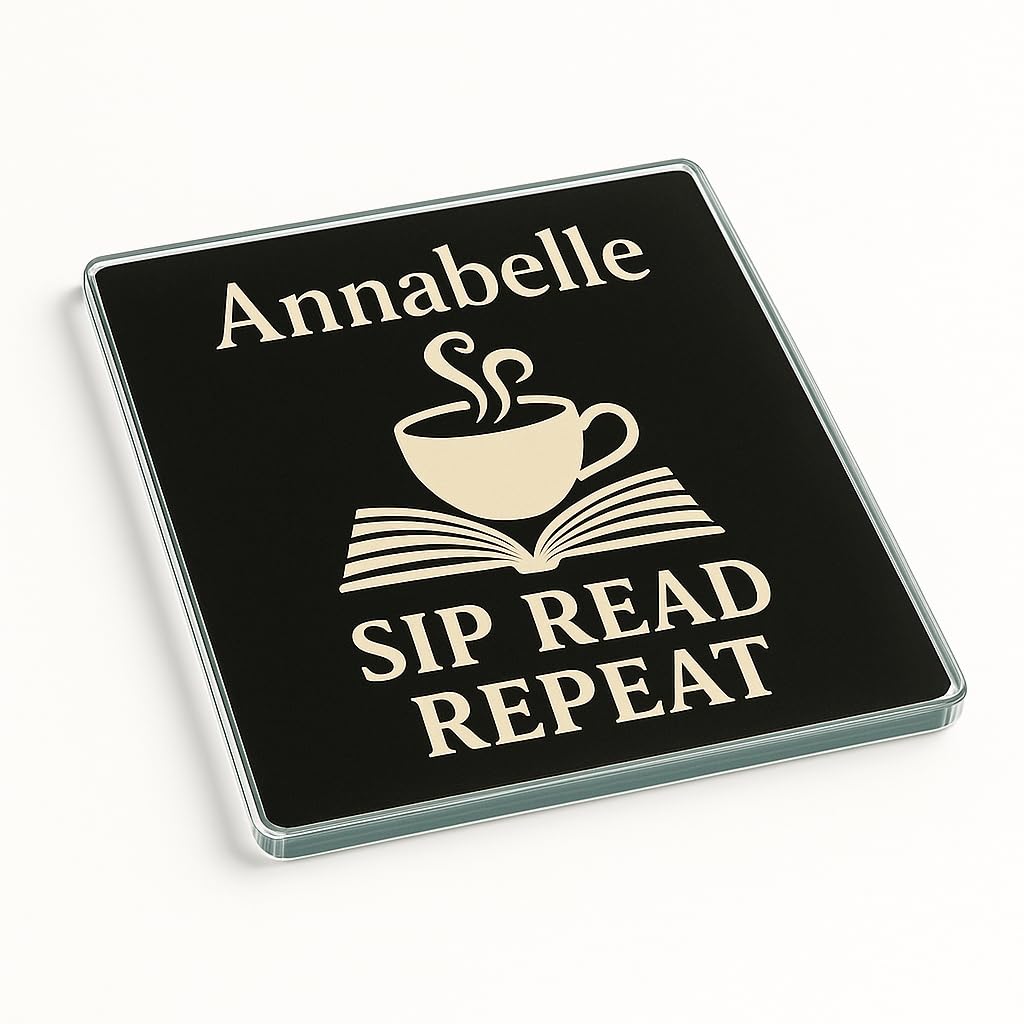 The Plum Penguin Literary Brew Personalised Acrylic Coaster Gift For Book Lovers And Tea Lovers - Design With Elegant Illustrations
