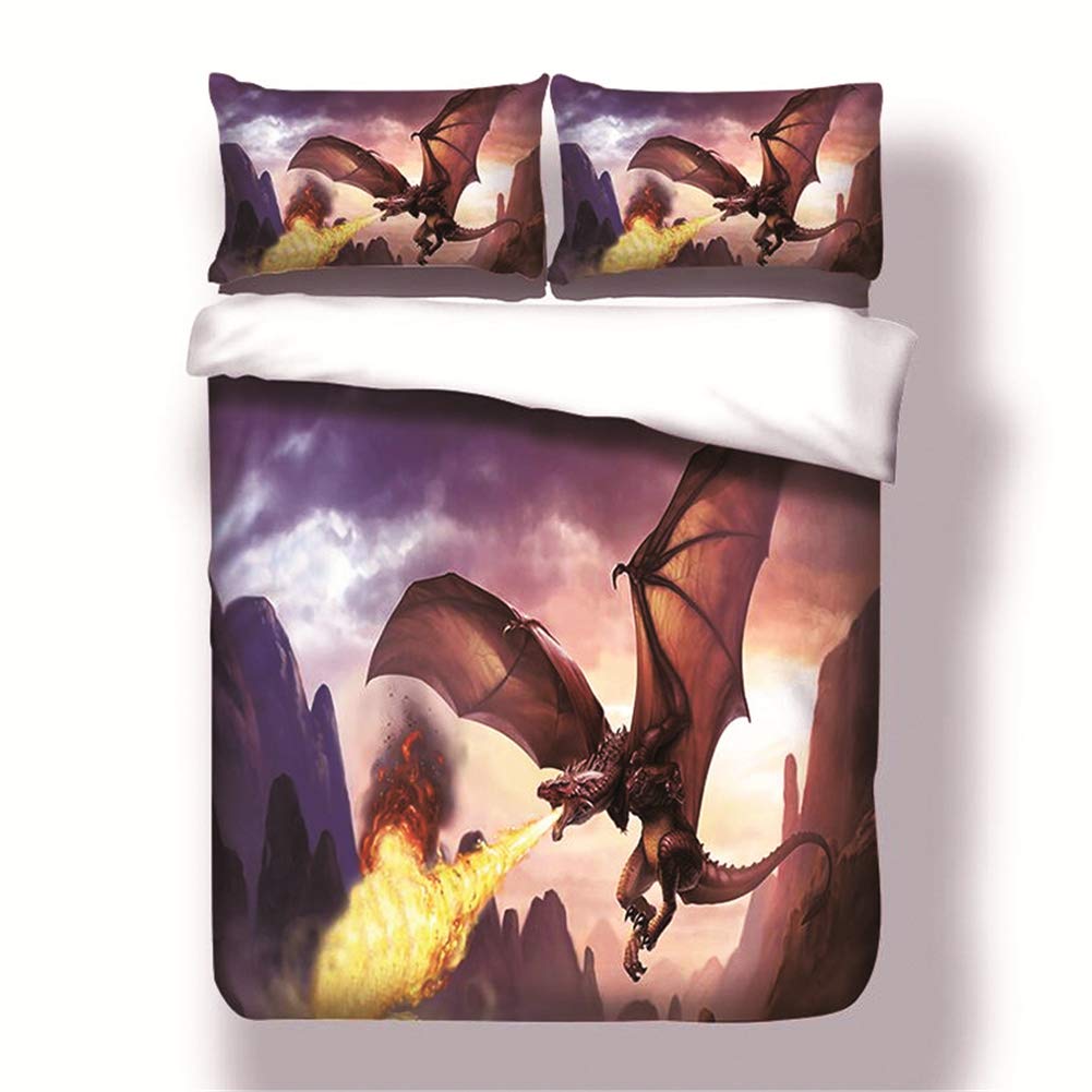 Fansu Women's Evil Bedding Sets Duvet Cover Set 3 Piece, 3D Flying Dragon Microfiber Bedroom Duvet Set 2 X Pillowcases 1 X Quilt Case For Double King Single Bed (Double-200X200cm,)