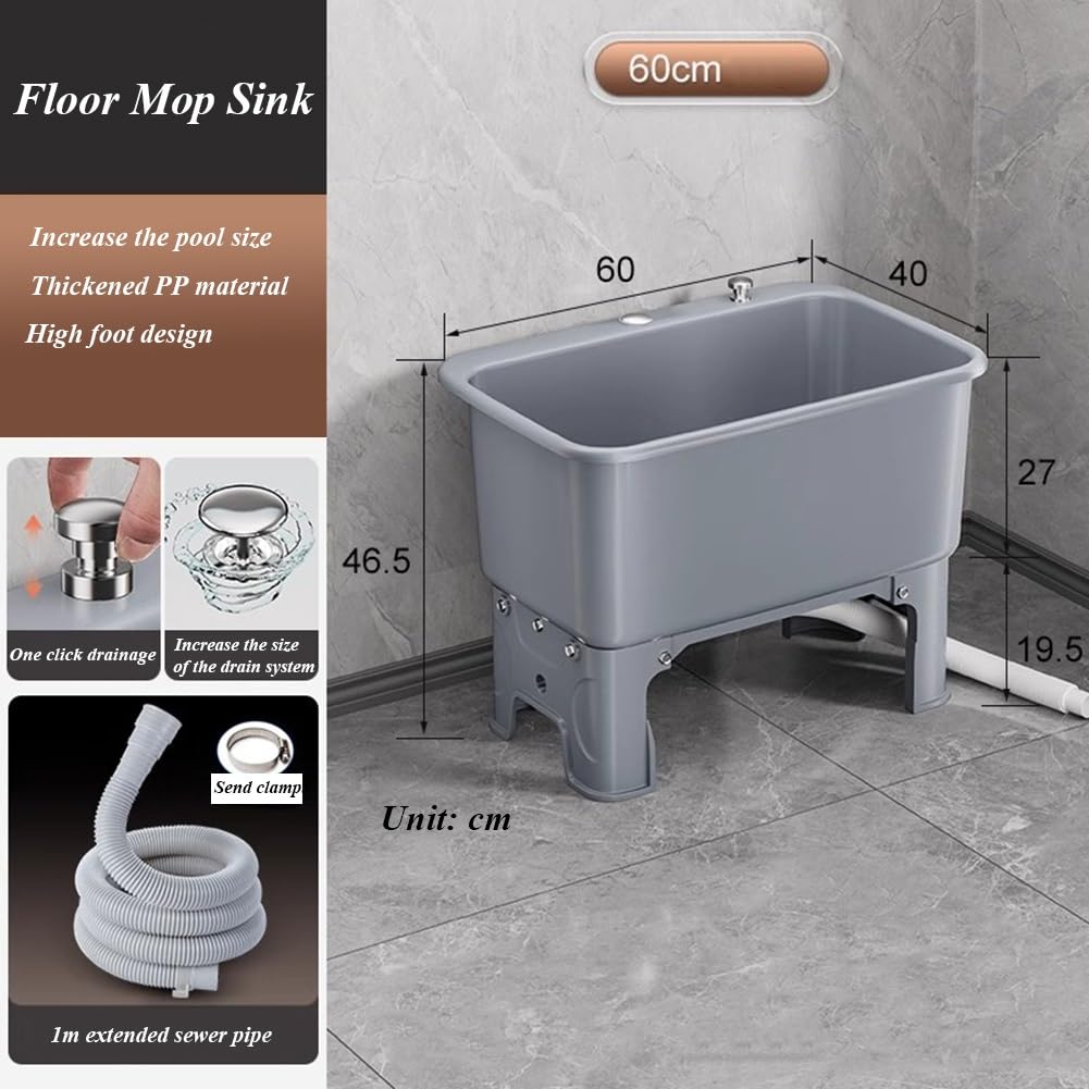 Lavabo Portatile per mocio con Kit di Scarico, Secchio in plastica autoportante di Grande capacità per Interni ed Esterni, Ideale per Lavanderia, Bagno, Garage e attività commercia