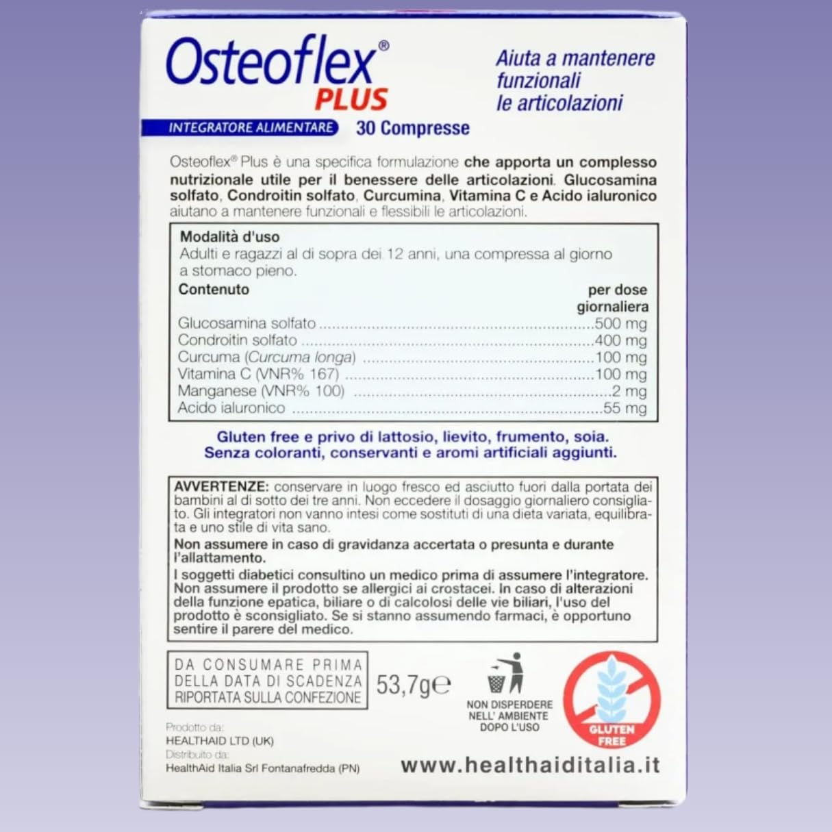 Healthaid Osteoflex Plus Integratore per Articolazioni e Cartilagine - Con Glucosamina, Condroitina e Acido Ialuronico, 30 Compresse