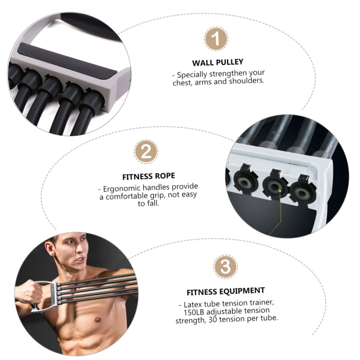 Toyvian Expansor de Brazo Ajustable 150Lb Cuerda Elástica de Látex y Plástico PP para Entrenamiento de Pecho, Brazos y Parte Superior en Gimnasio y Hogar