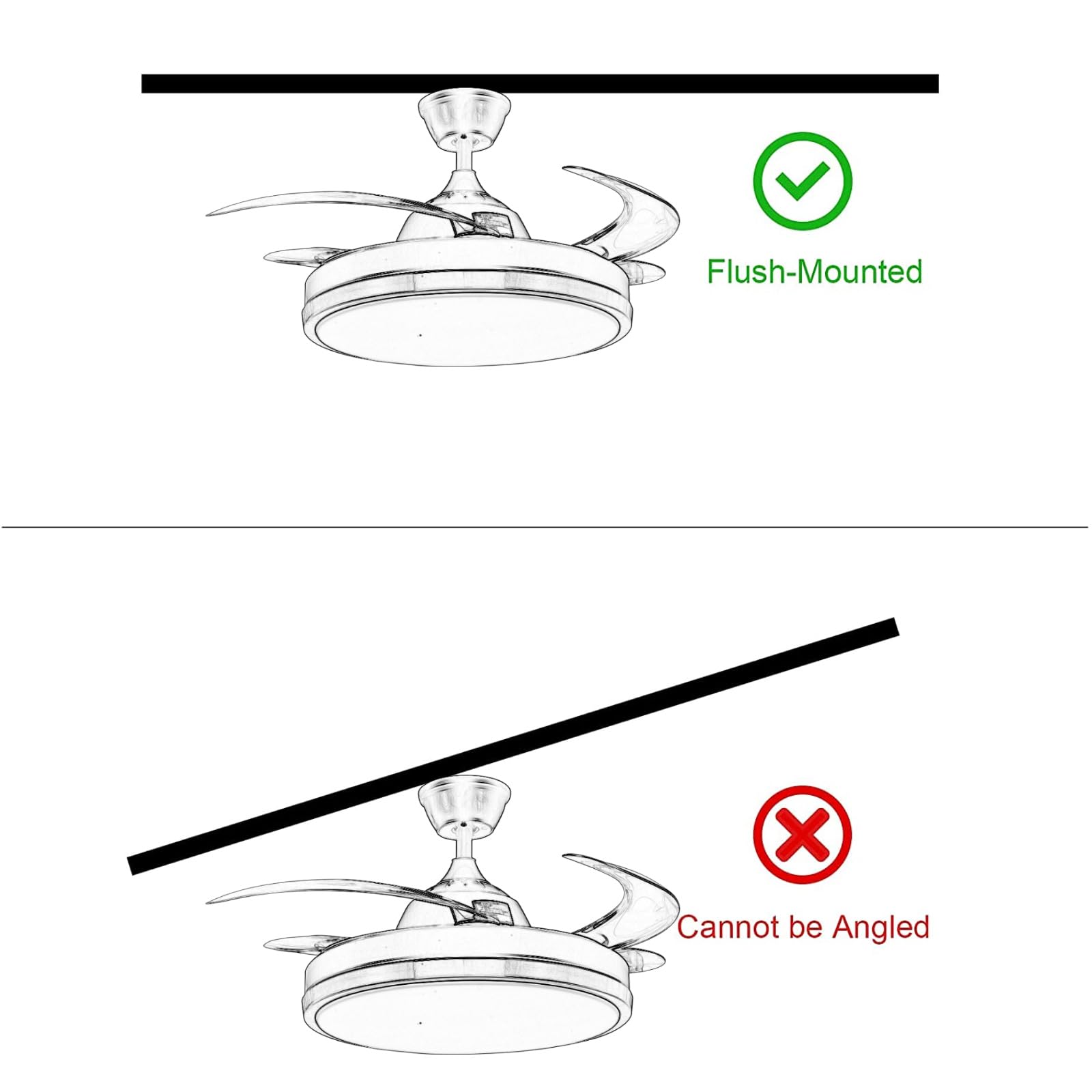 Ventilatore a soffitto retrattile intelligente luci e altoparlante Bluetooth, ventilatore illuminato da 24W con controllo tramite app Alexa e Google - Nero e oro