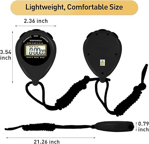 Miniatura 5 de Temporizador deportivo cronómetro, paquete de 2 cronómetros digitales de pantalla grande con fecha y hora, sin alarma, silencioso, fácil de